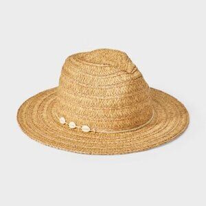 NEW Straw Fedora with Shell Detail - Universal Thread™ Tan L/XL